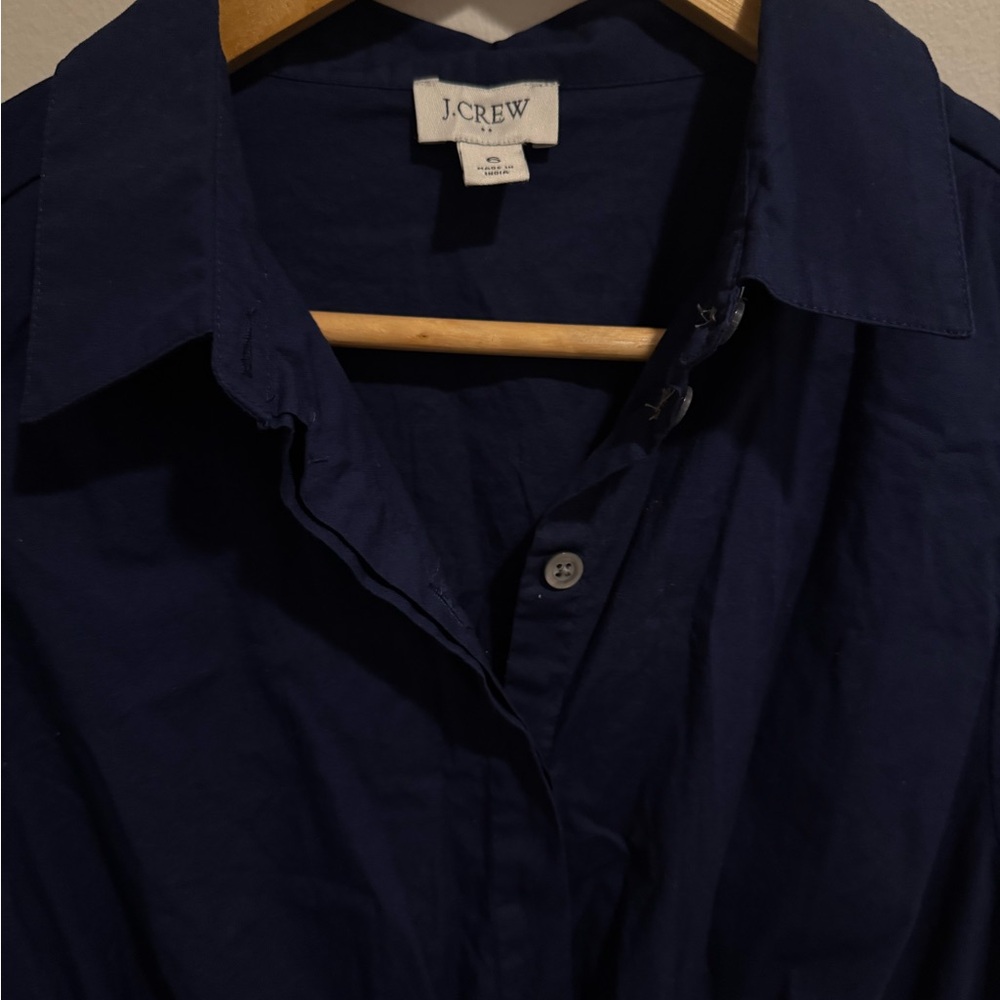 J.Crew Factory Navy Blue Mini Dress Puff Sleeve Collared Preppy Nautical - Picture 3 of 9